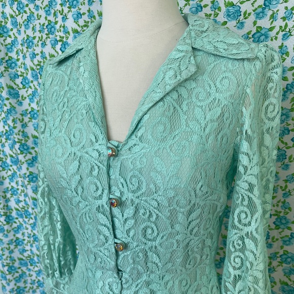 Miss Rubette Dresses & Skirts - Vintage 70s green lace dress by Miss Rubette